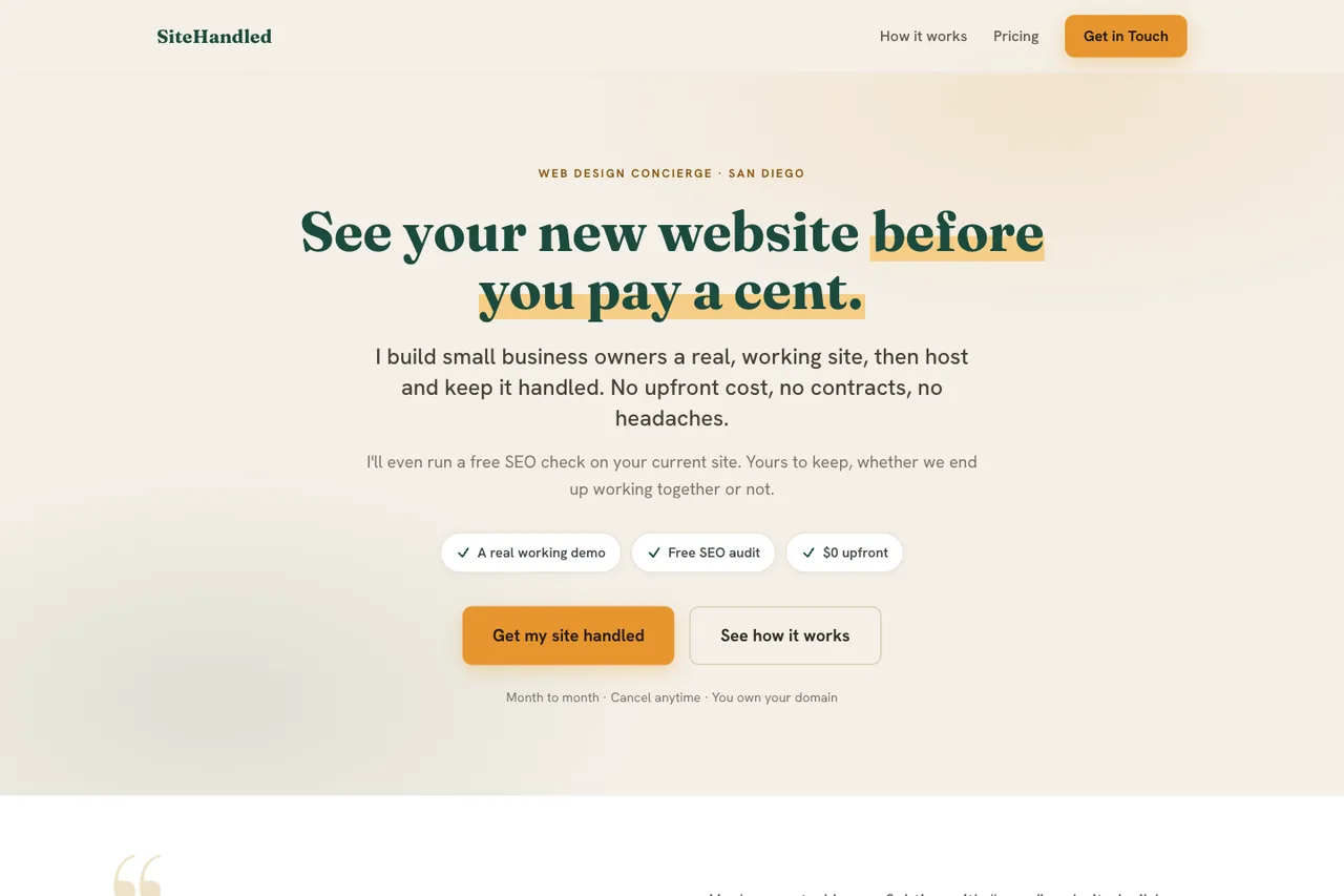 SiteHandled home page